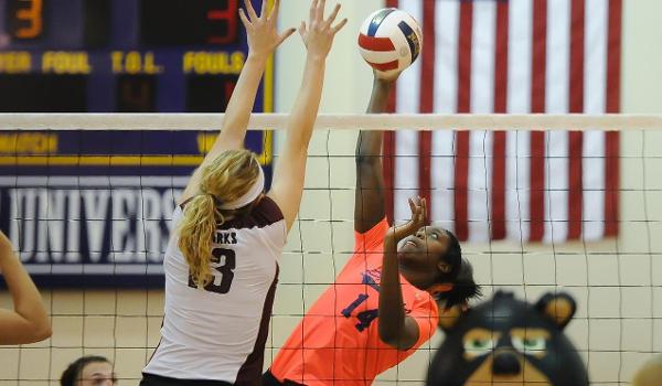 Symone Faulkner led the Bruins with 18 kills and eight blocks.