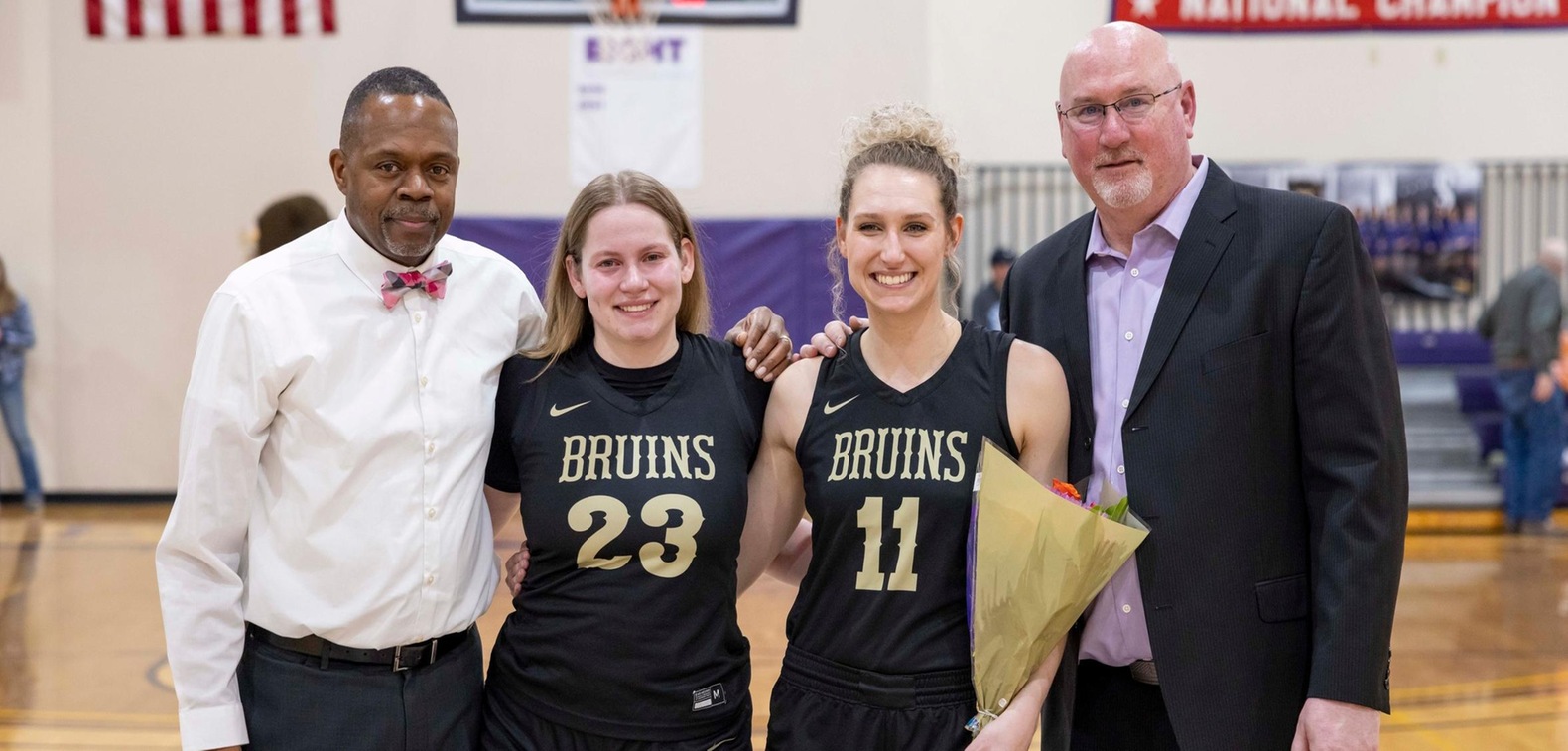 The Bruins' two seniors, Delaney VanBlaricon and Shelby Little, were honored following the contest.