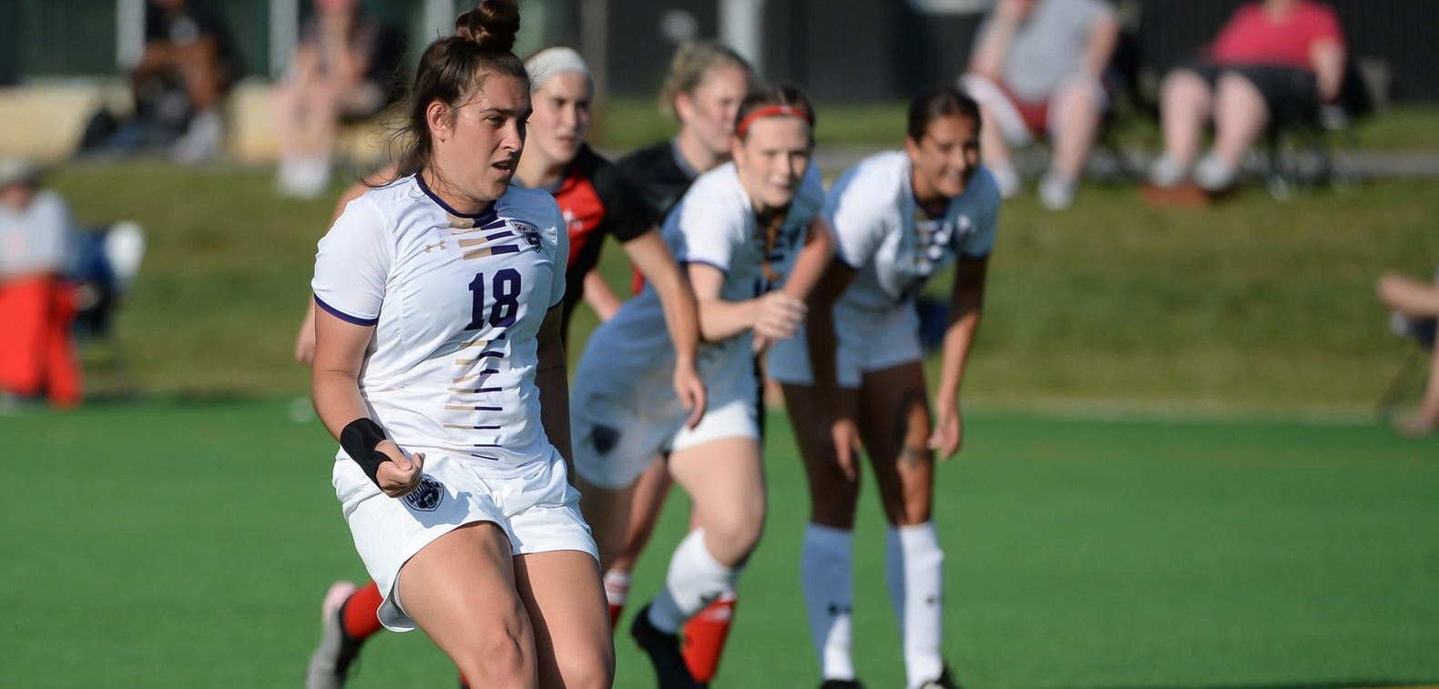 Bruna Bielski steps to the spot to deliver the game-winning goal on Saturday afternoon.